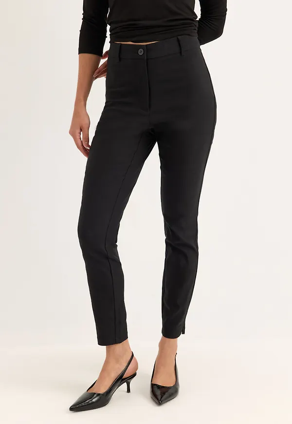 High Waist Stretchy Ankle Slit Trousers