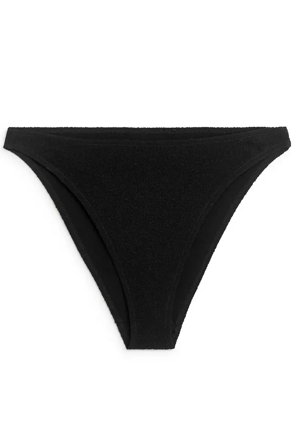 High-Waist Textured Bikini Briefs - Black