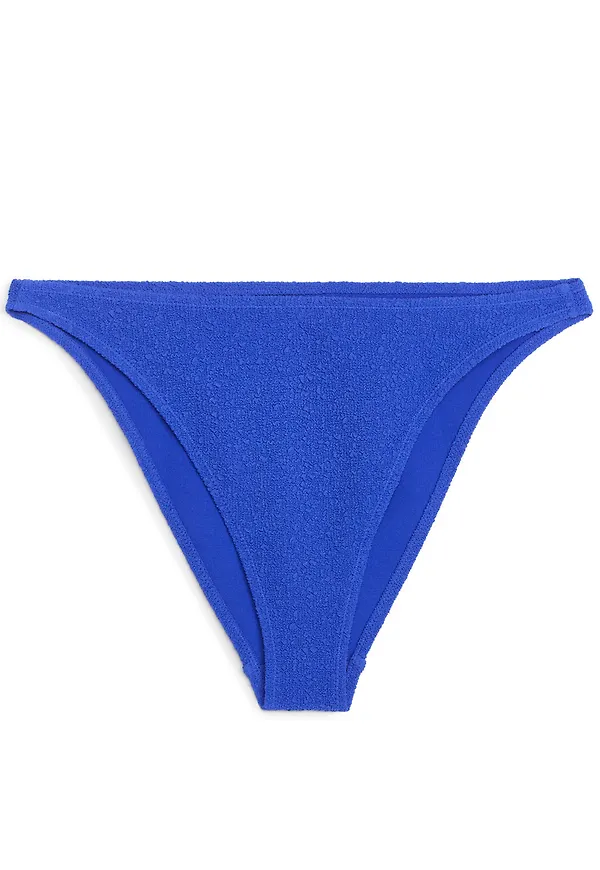 High-Waist Textured Bikini Briefs - Blue