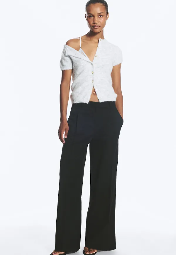 High Waisted Wide Leg Suiting Trousers