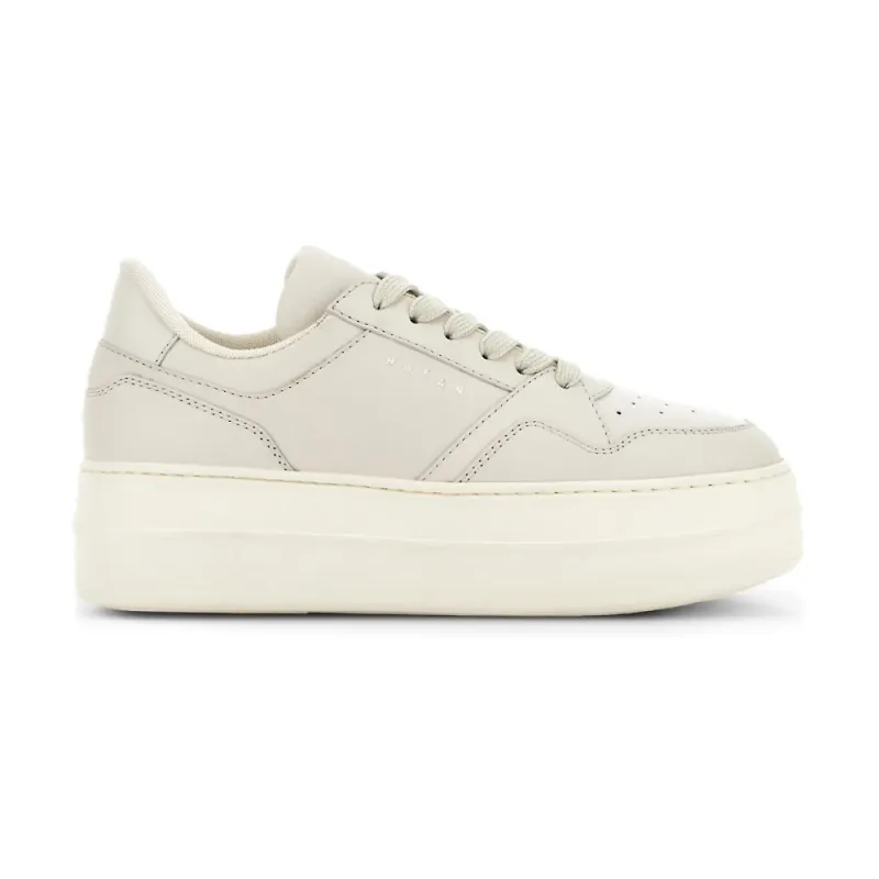 Hogan, Skor, Dam, 39 1/2 EU, Läder, Beige Läderpanel Sneakers