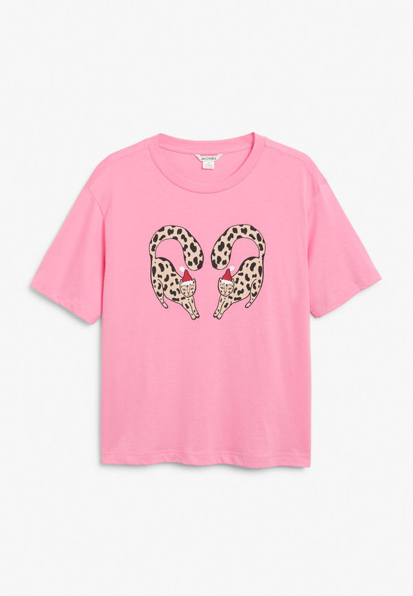 Holiday theme cotton tee - Pink