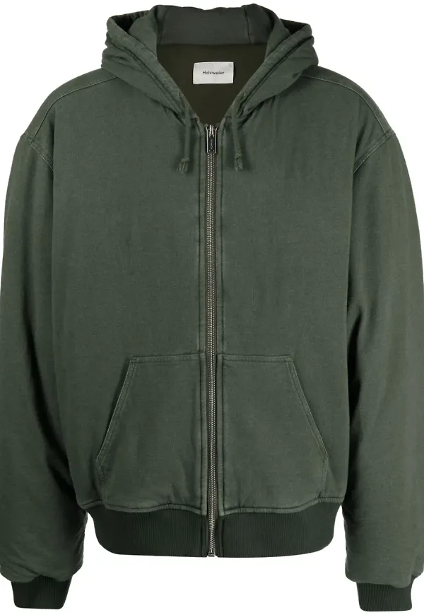Holzweiler Loken vadderad hoodie med dragkedja - Grön