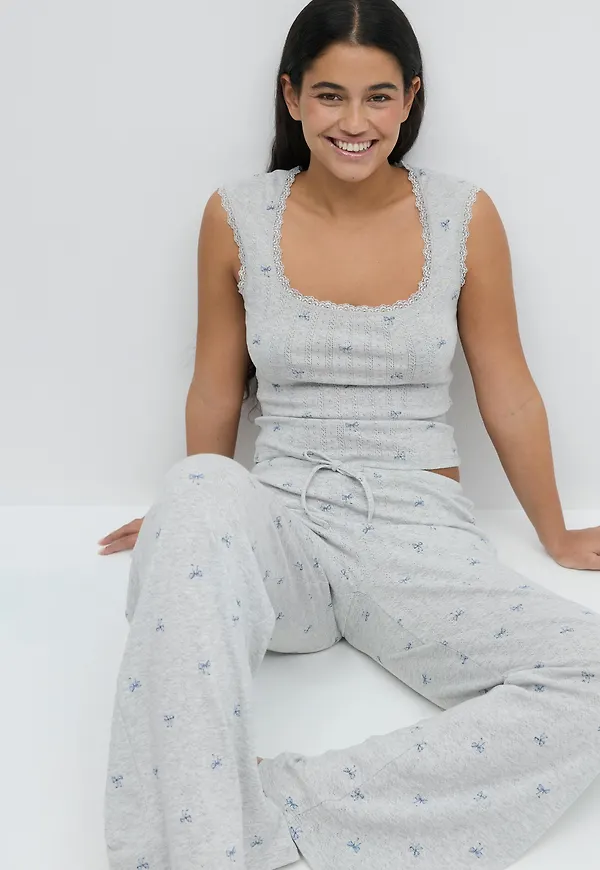 Gina Tricot - Homewear pointelle top - pyjamas - Grå - XS - Dam