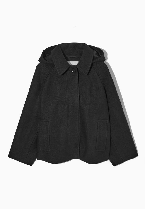 HOODED BOILED-WOOL COAT