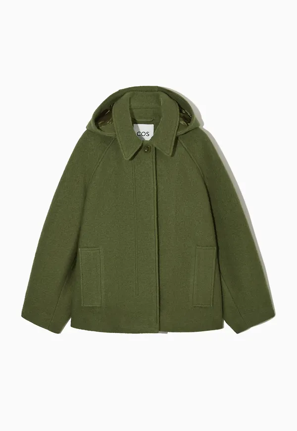 HOODED BOILED-WOOL COAT