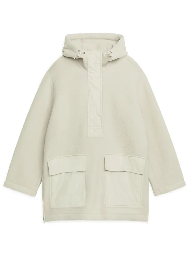 Hooded Fleece Jacket - Beige