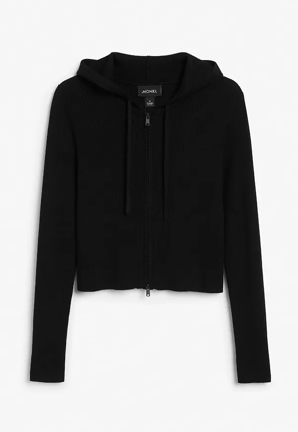 Hooded knit cardigan - Black