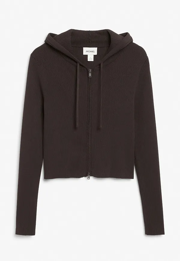 Hooded knit cardigan - Brown