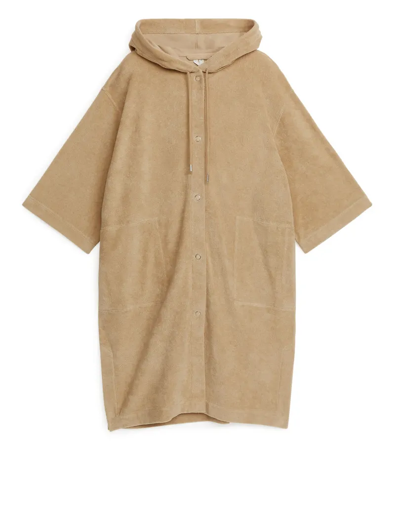 Hooded Towelling Robe - Beige