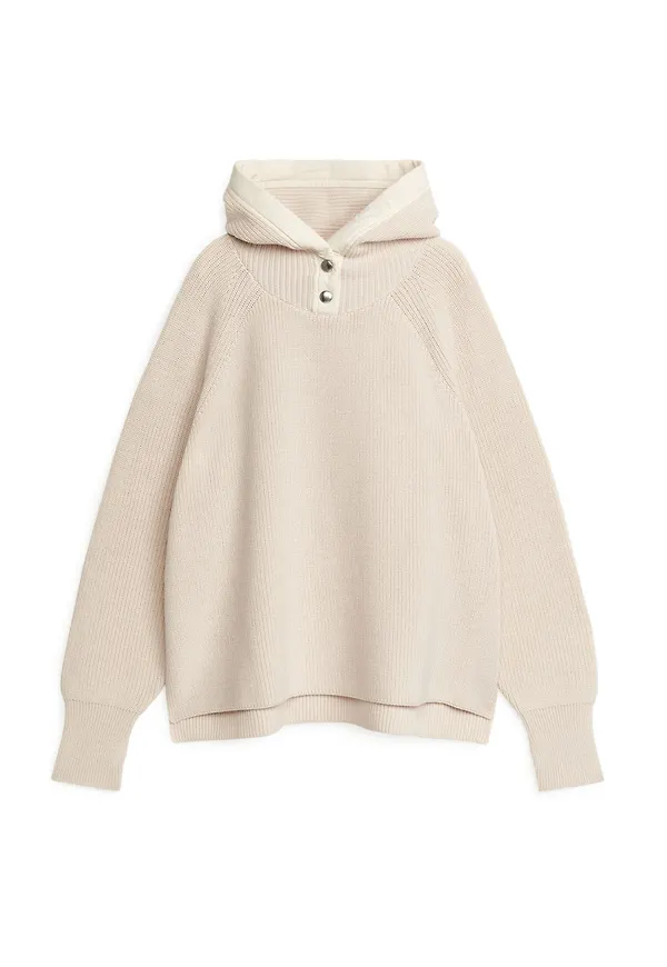 Hooded Wool Cotton Jumper - Beige