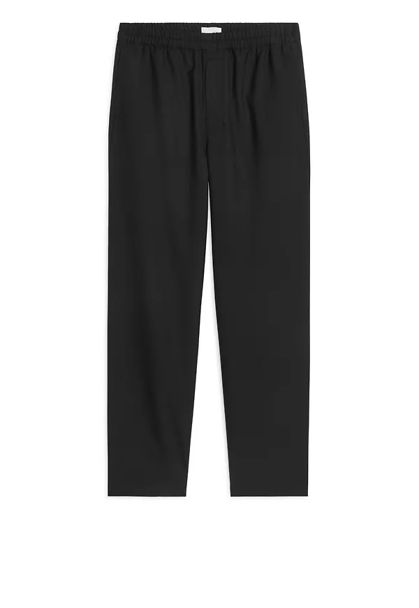 Hopsack Drawstring Trousers - Black