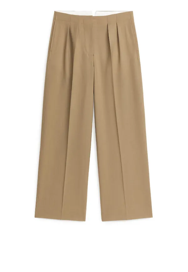 Hopsack Wool Trousers - Beige