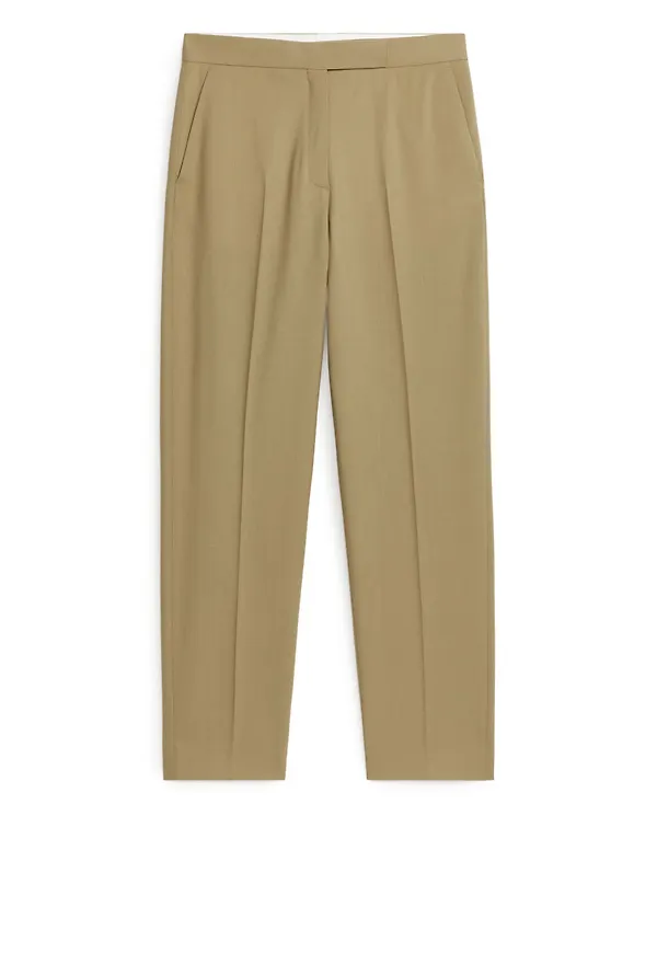 Hopsack Wool Trousers - Beige