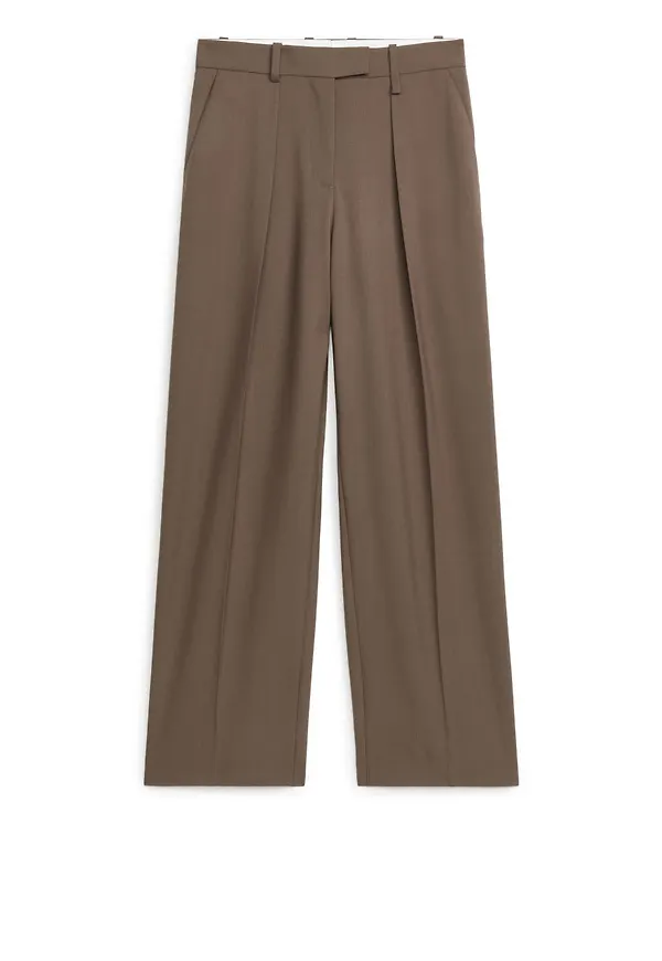 Hopsack Wool Trousers - Beige