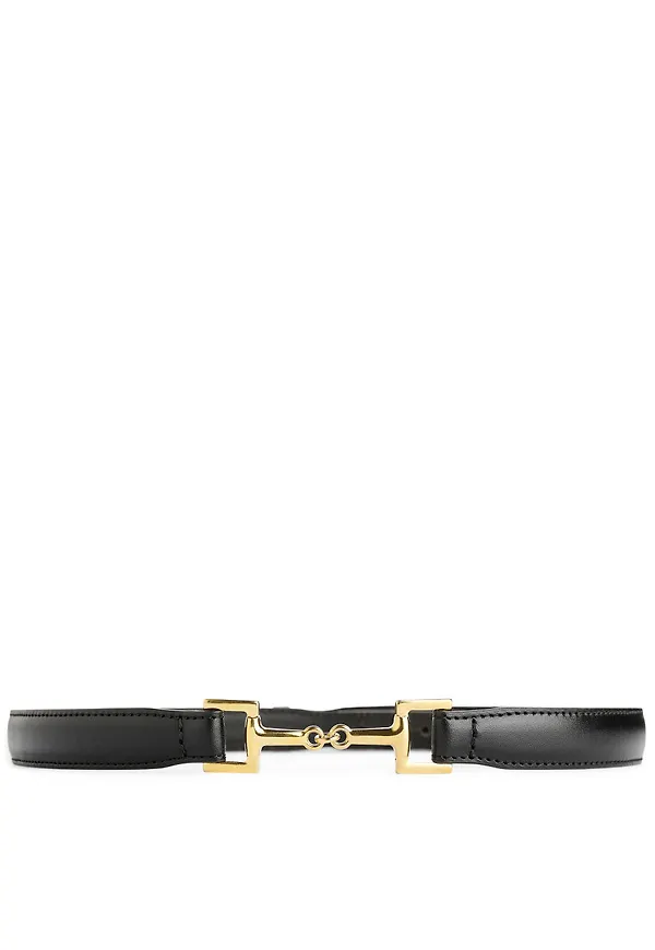 Horsebit Buckle Leather Belt - Black