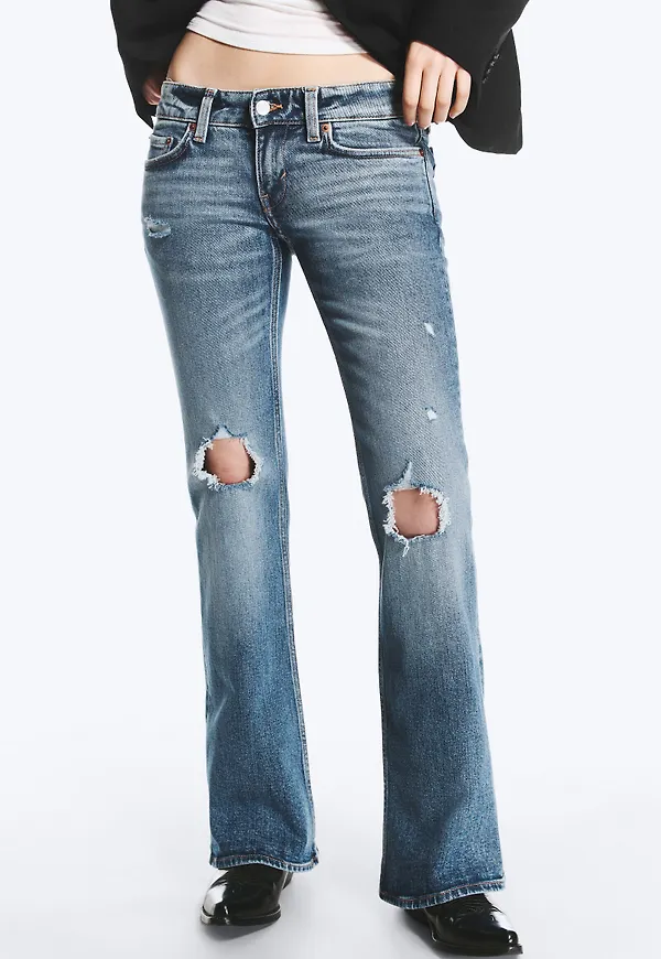 Hour Low Rise Skinny Bootcut Distressed Jeans