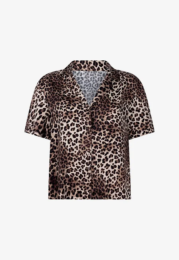 Hunkemöller - Blus SS Vis Satin Leo - Brun