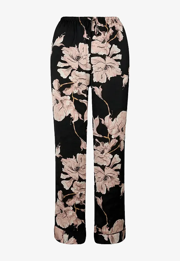Hunkemöller - Pyjamasbyxor Pant Satin Flower - Svart