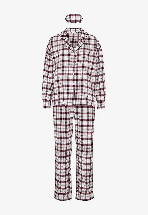 Hunkemöller - Pyjamasset PJ LS Flannel Twill Check Eyem - Röd