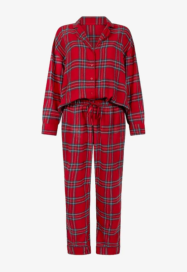 Hunkemöller - Pyjamasset Pj Ls Flannel Twill Check - Röd