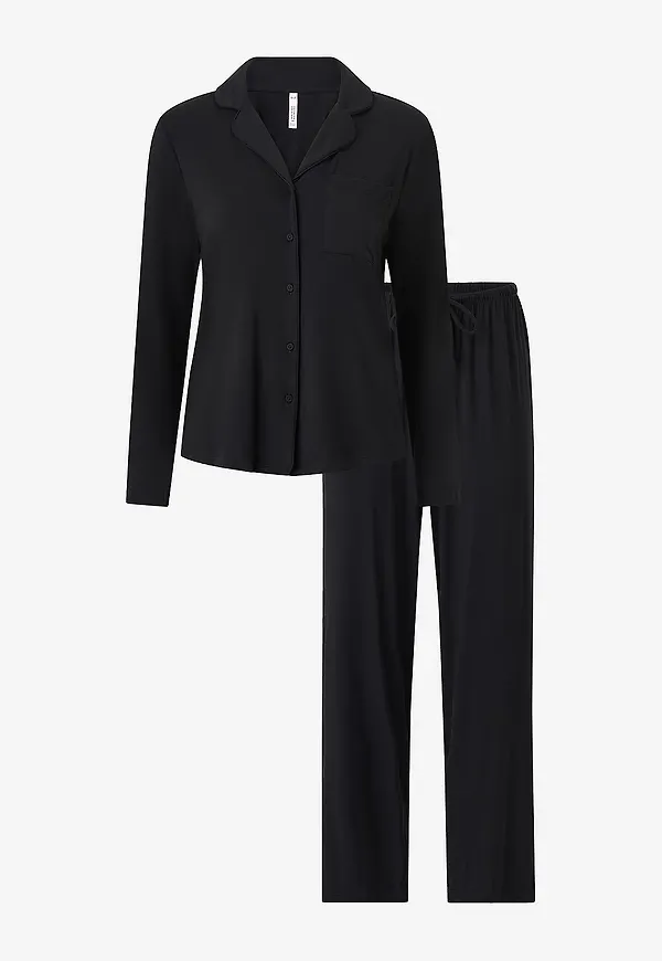 Hunkemöller - Pyjamasset Pj Ls Jersey Essential - Svart