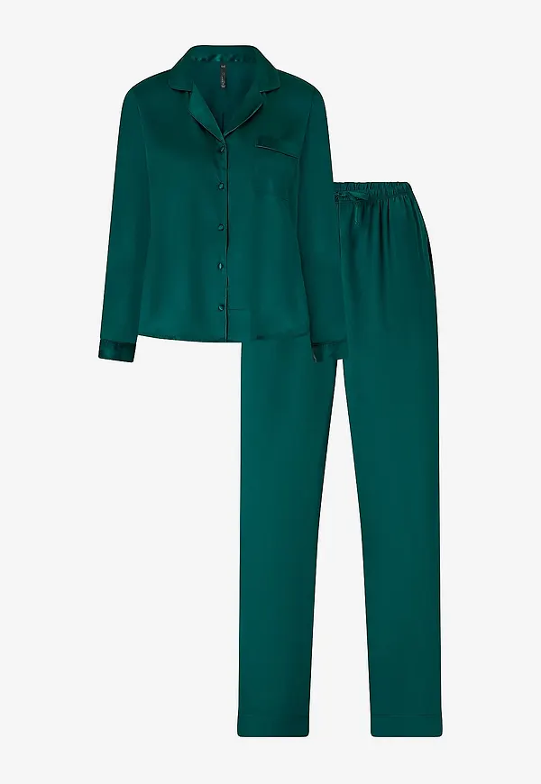 Hunkemöller - Pyjamasset PJ LS Satin Minimal - Grön