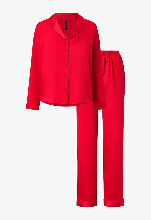 Hunkemöller - Pyjamasset PJ LS Satin Minimal - Röd