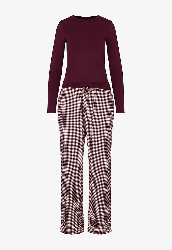 Hunkemöller - Pyjamasset PJ Set LS Top Twill Check - Lila