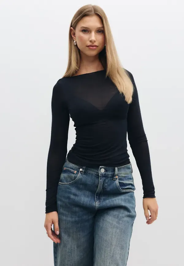 Hunkemöller - Svart - Top Ls Boatneck Intimates