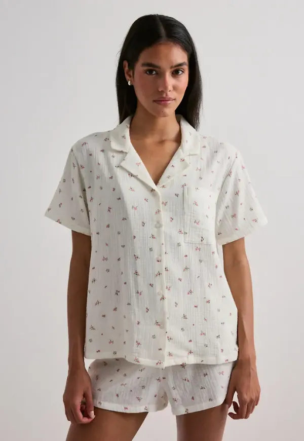 Hunkemöller - Vit - Jacket Ss Muslin Flower