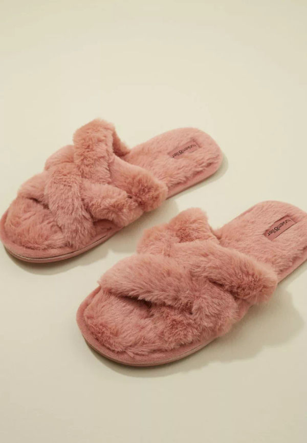 Hunkemöller - Inneskor - Pink - Bobby Double Cross Slipper - Flats & Lågskor