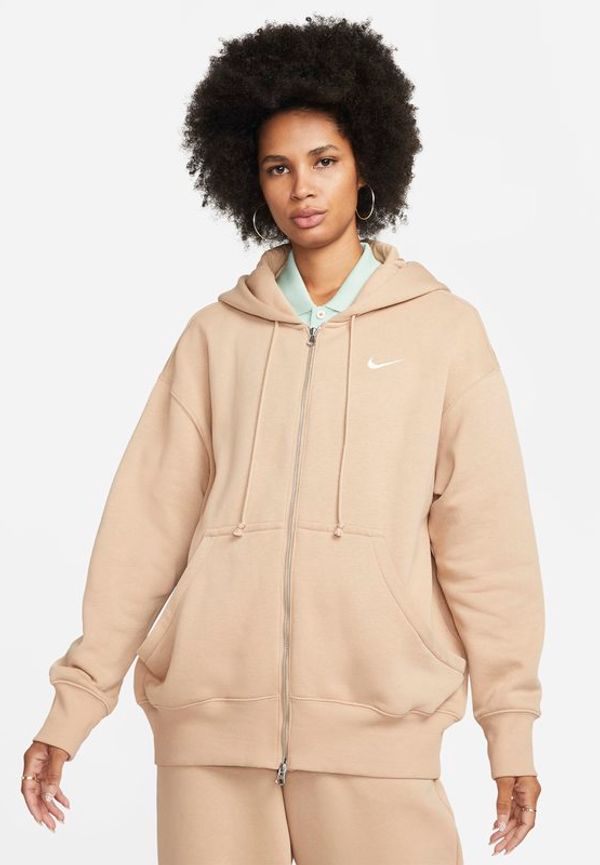 Huvtröja i oversize-modell Nike Sportswear Phoenix Fleece med hel dragkedja för kvinnor - Brun