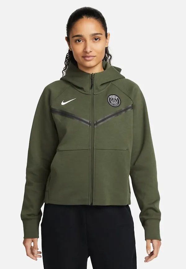 Huvtröja Paris Saint-Germain Tech Fleece Windrunner med dragkedja för kvinnor - Brun