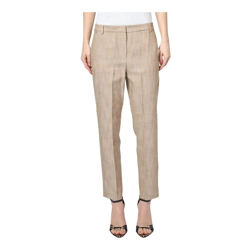 Iblues, Byxor, Dam, L, Polyester, Beige Byxor, Halvt Åtsittande, Stretchtyg