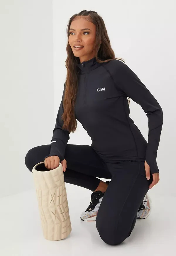 ICANIWILL - Träningstoppar - Black/White - Long Sleeve 1/4 Stripe Zipper - Träningskläder