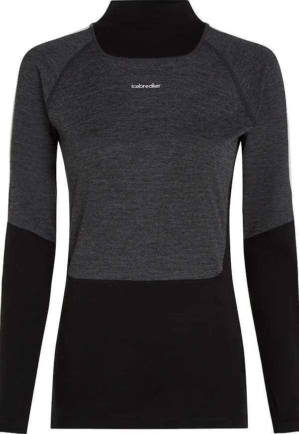 Icebreaker Women's Merino 200 Oasis+ Long Sleeve High Neck Black/Jet Hthr/Undyed