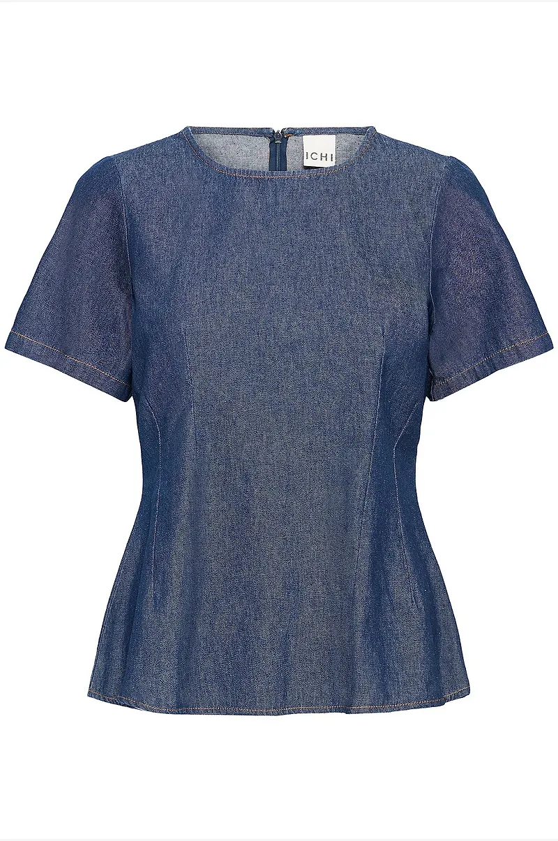 ICHI - Jeansblus ihTulle SS - Blå
