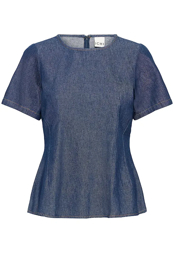 ICHI - Jeansblus ihTulle SS - Blå