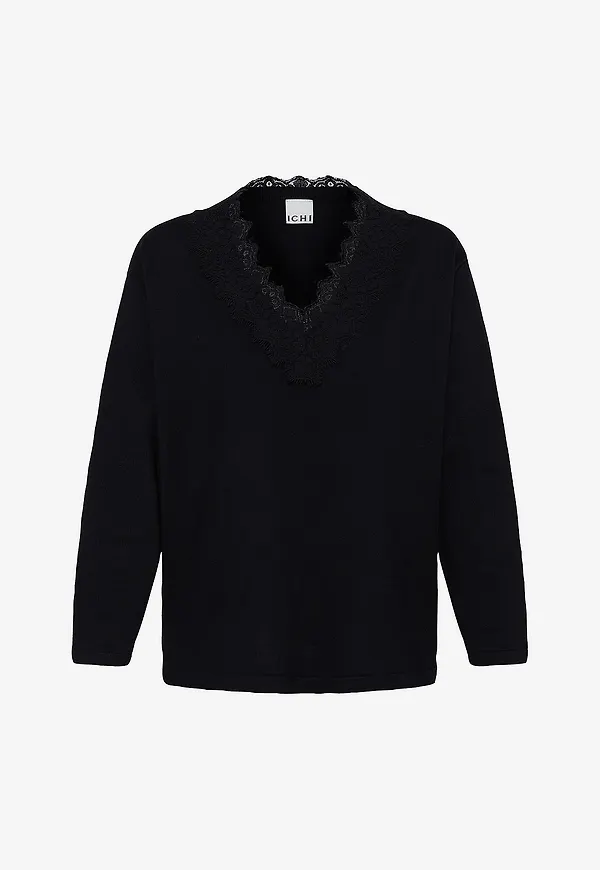 ICHI - Tröja Ihluls Lace Ls - Svart