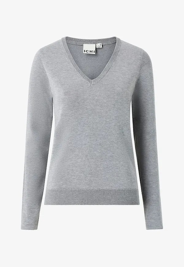 ICHI - Tröja Ihluls V-neck - Grå