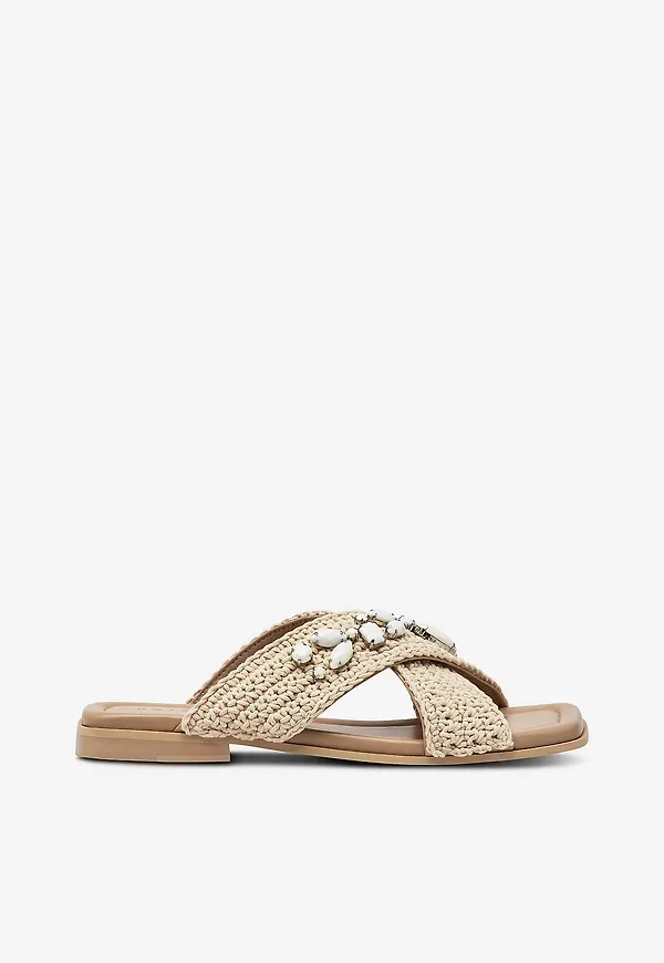 INUIKII - Sandaler Woven Crossed Stones - Beige