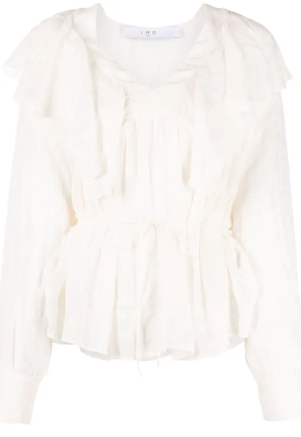 IRO Letisia blus med volangkant - Vit