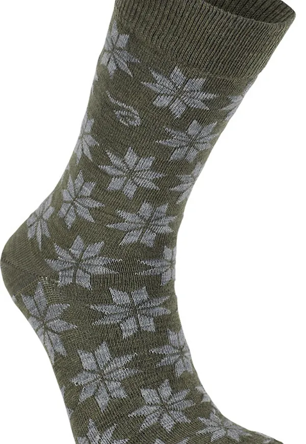 Ivanhoe Unisex Wool Sock Snowflake Loden Green