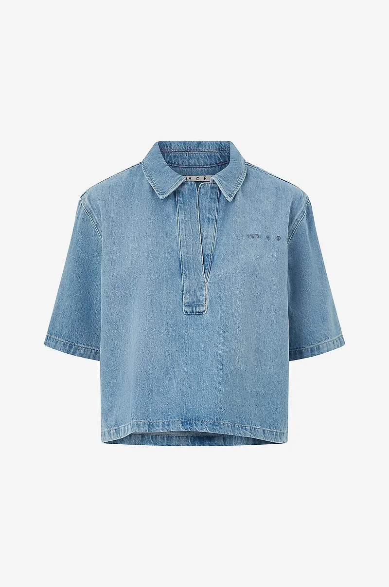IVY Copenhagen - Denimblus ivyOpera Oversize Polo Shirt Wash Lille - Blå
