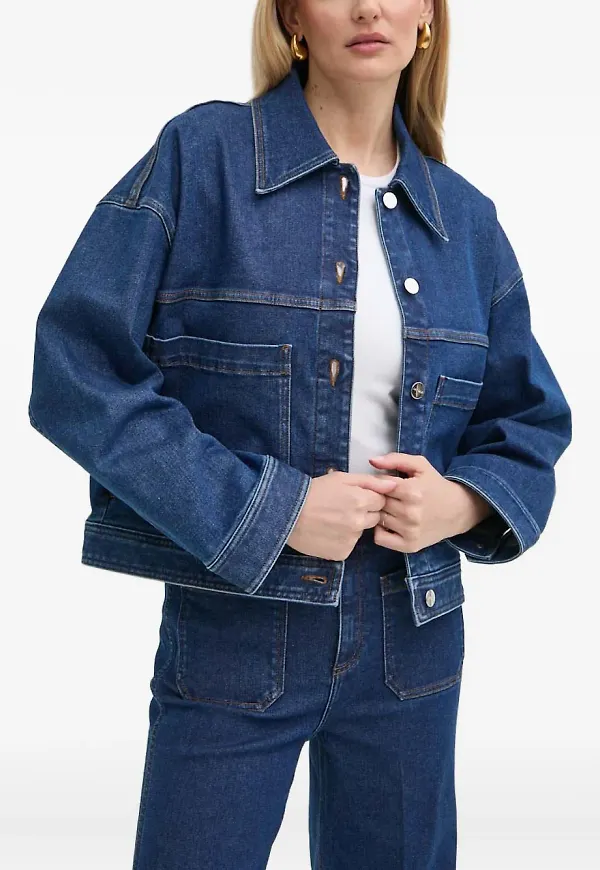 IVY OAK jeansjacka med utanpåliggande ficka - Blå