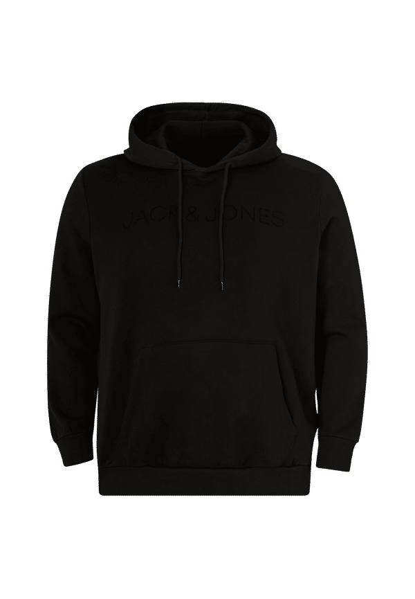 Jack & Jones - Huvtröja jjHUGO Flock Sweat Hood Pls - Svart - 5XL
