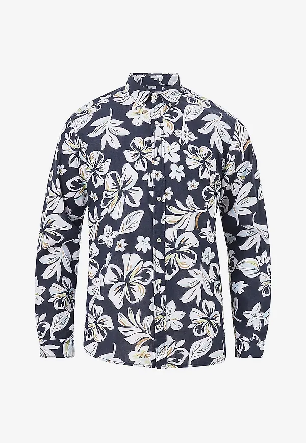 Jack & Jones - Skjorta jprBlasummer Linen Print Shirt L/S - Blå