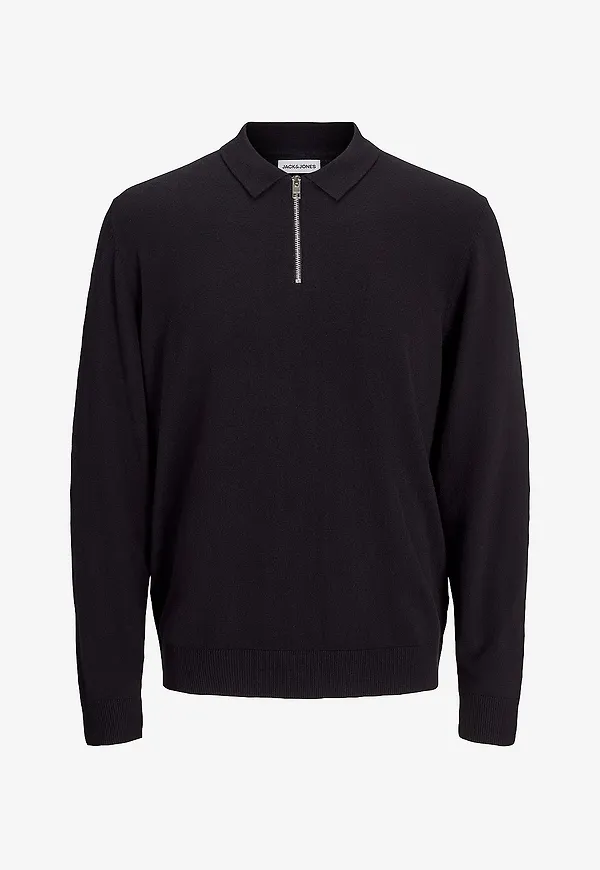 Jack & Jones - Tröja jjeEmil Knit Polo Half Zip LS Noos - Svart