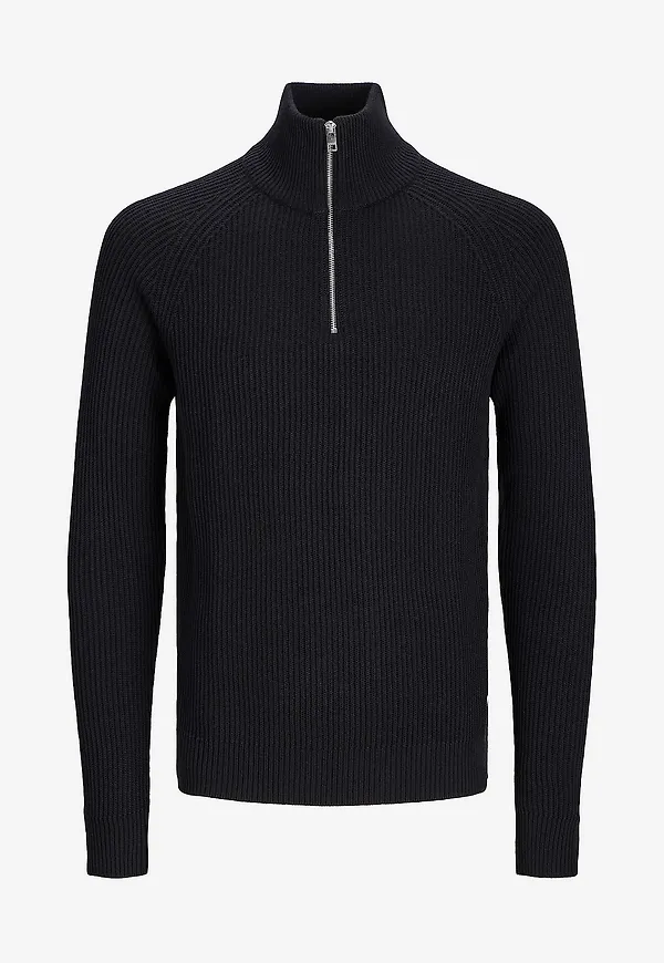 Jack & Jones - Tröja jjPannel Knit Half Zip Aw24 - Svart